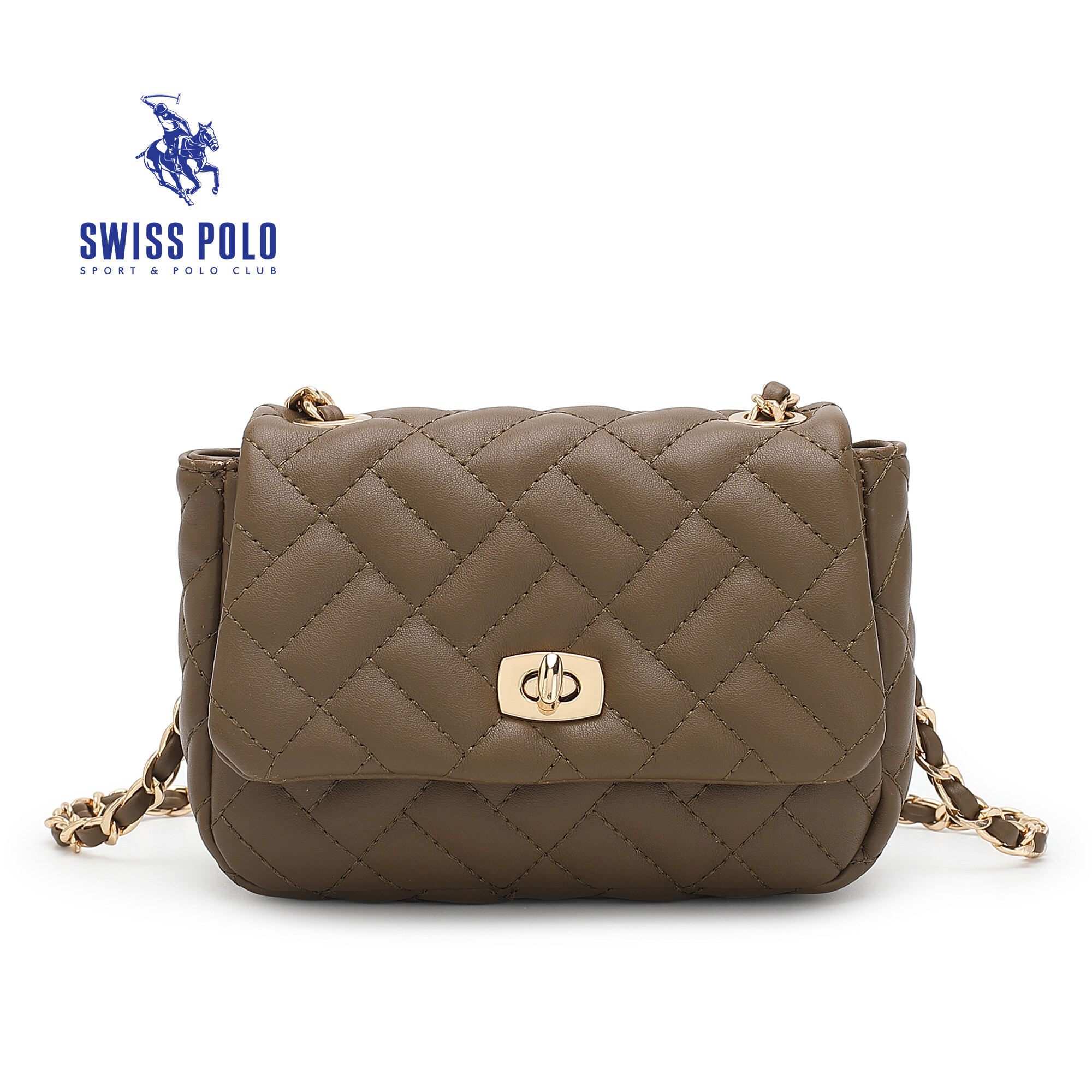 SWISS POLO Ladies Chain Quilted Sling Bag HHC 9374-3 BROWN