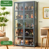 Bamboo Storage Cabinet/Display Cabinet Three Sides Transparent Double Door Design Removable Shelves Large Capacity