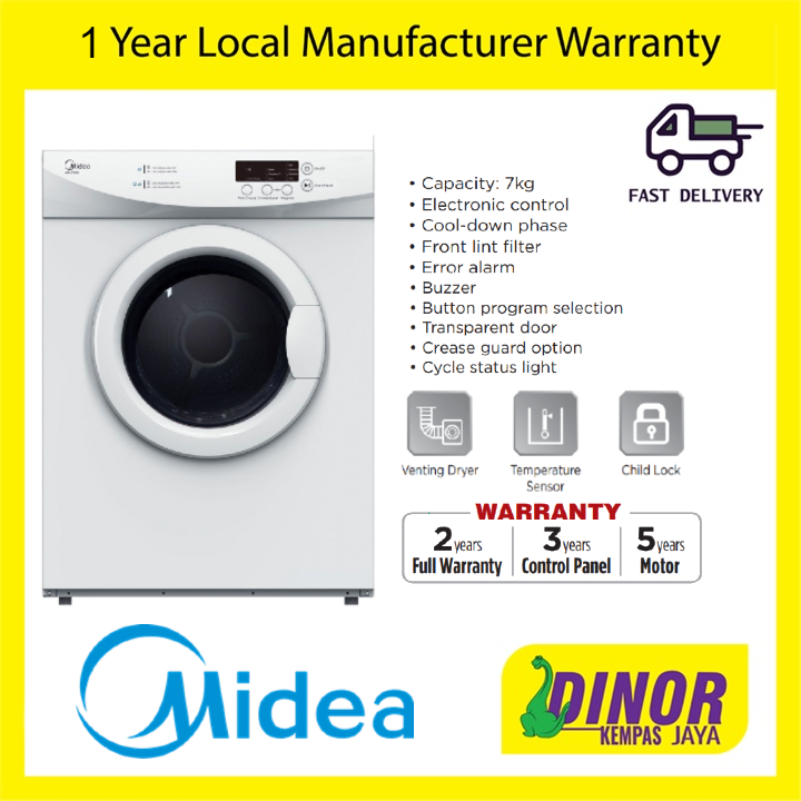 Midea MD7388 Vented Dryer 7kg MD-7388 White 2 Years Warranty  ( Pengering Baju ) Clothes Dryers