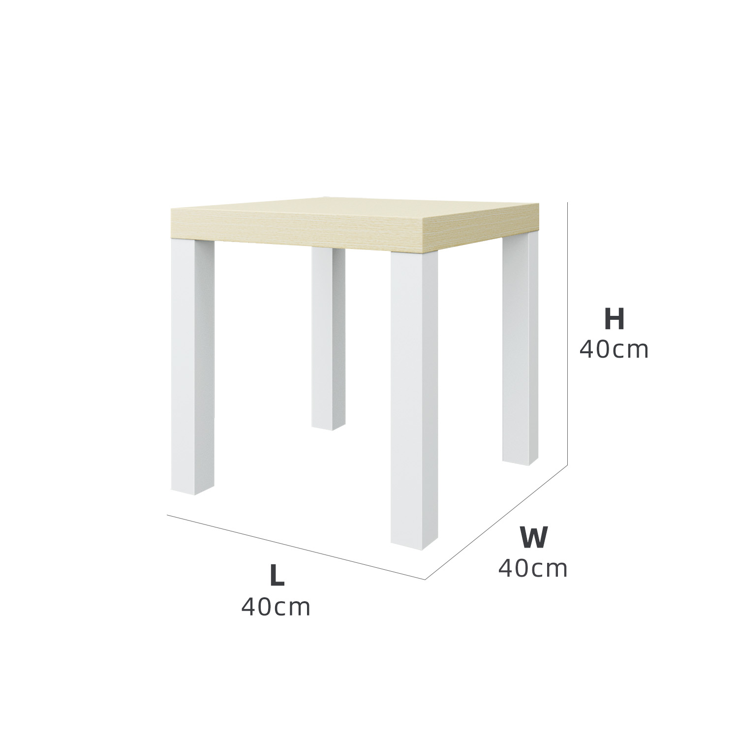 KitchenZ 1.3FT Side Table Wood White/Natural Oak Meja Sisi (40x40x40cm) - 1909