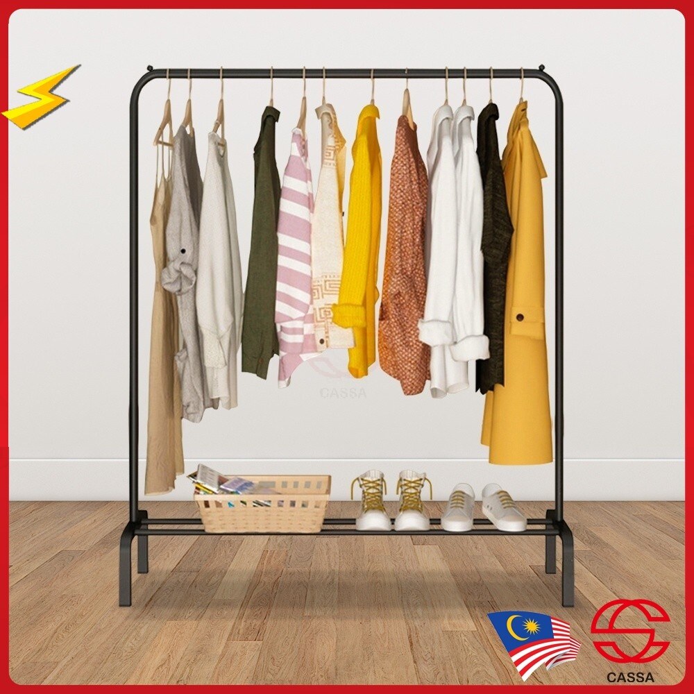 {HAOY Department Store} cassa TANO 110cm trong nhà ngoài trời Quần áo cầm tay treo Giá phơi 1 bar/2 bar thanh đơn/đôi cực đen/trắng Clothes Hangers & Pegs Clothes Hangers & Pegs