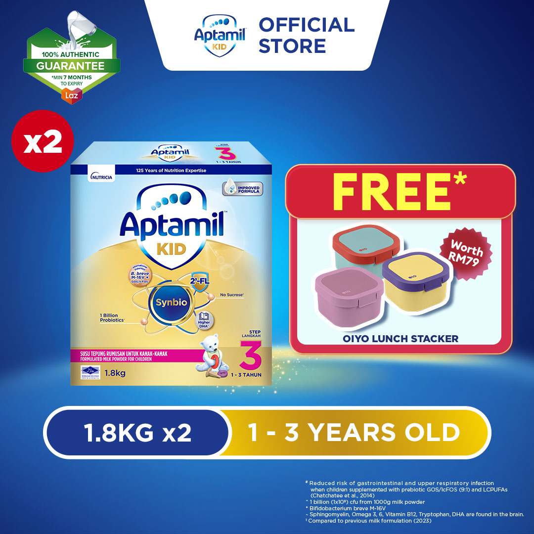 [VALUE TWIN PACK] Aptamil KID Step 3 Growing Up Formula 1 - 3 years 1.8KG X 2 (Susu Milk Powder 奶粉)