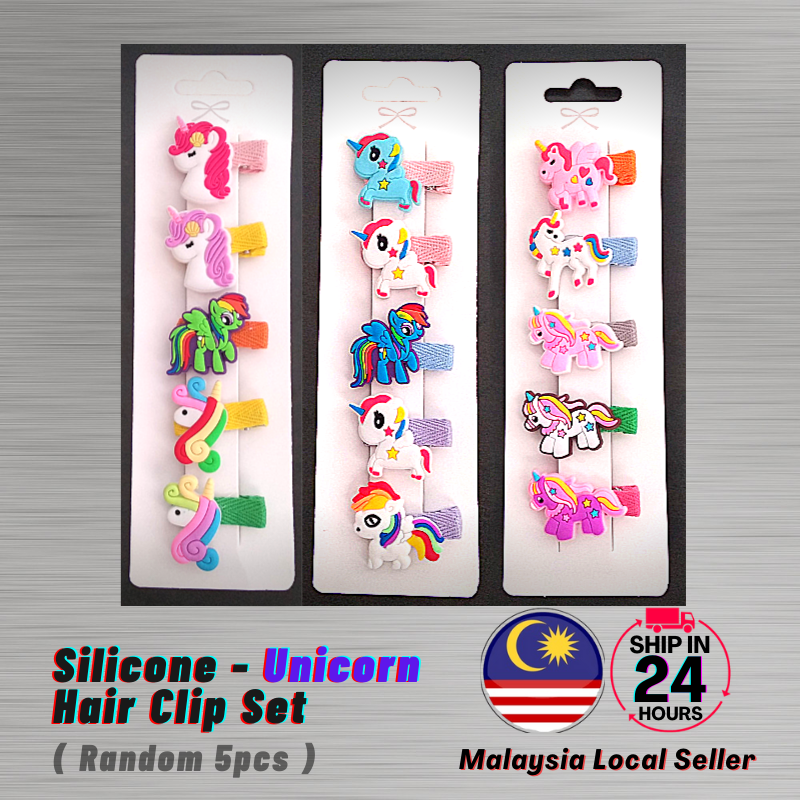 (Ready Stock) 5pcs Unicorn Kid Hair Clip - Soft Silicone Cute Baby Girl Kid Children Hair Clip Pengepit Rambut Kanak-kanak Anak Perempuan Kids Hair Accessories Colourful