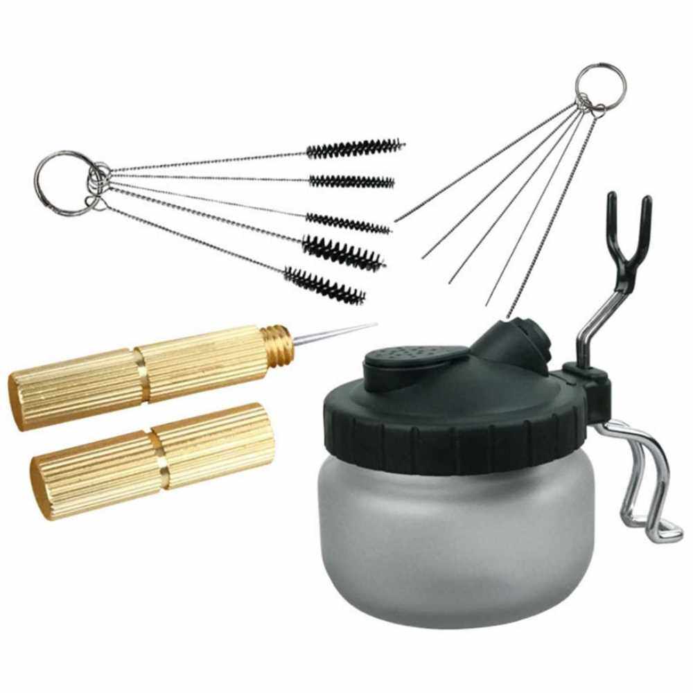 4Pcs Airbrush Cleaning Kit Waste Liquor Collection Pot + Cleaning Brushes + Needle Tools (Standard)