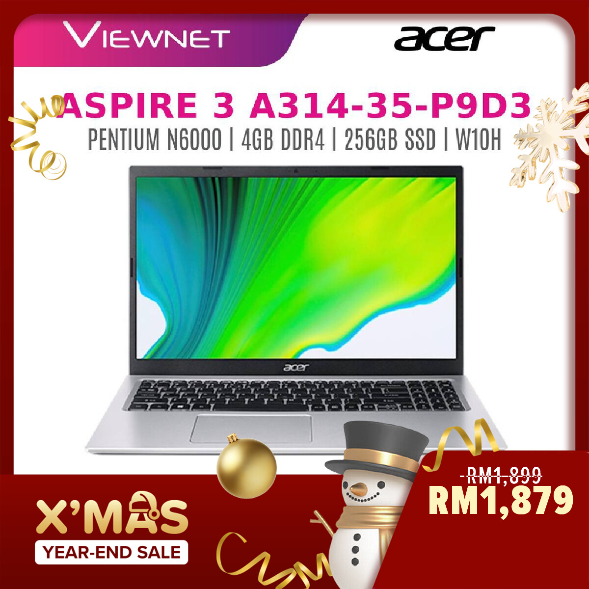 ACER ASPIRE 3 A315-35-P5JS/A315-35-P5F8/A314-35-P9D3 LAPTOP INTEL PENTIUM / 4GB RAM / 256GB PCIE NVME SSD/ 15.6-INCH/14-INCH FHD / WIN 10 FREE BACKPACK