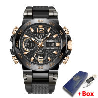 LIGE x Foxbox men watches fashion sports dual display waterproof stopwatch alarm clock jam tangan lelaki+Box