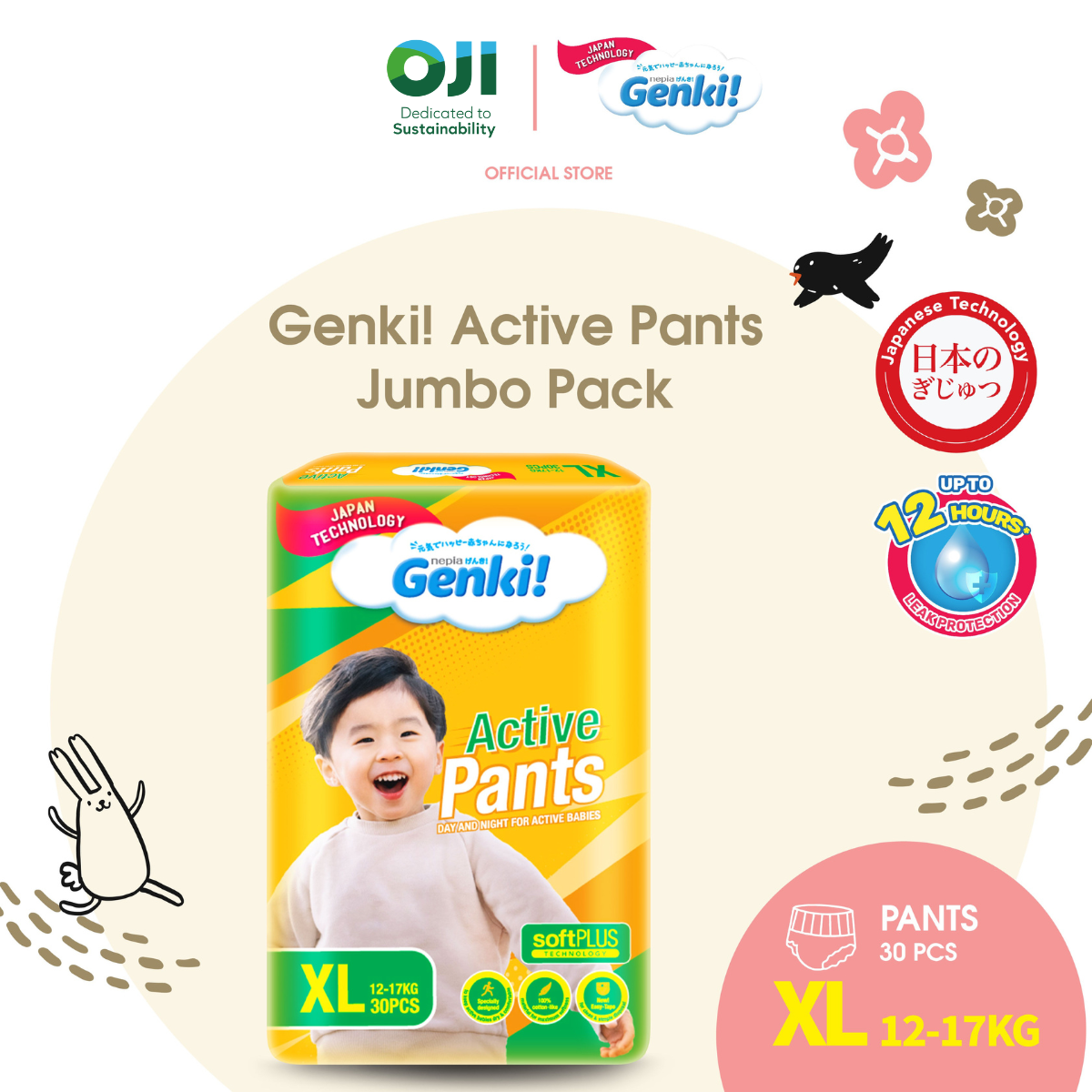 Genki! Jumbo Pants Diapers Baby - Size M (42s)/L (36s)/XL (30s)/XXL (24s)