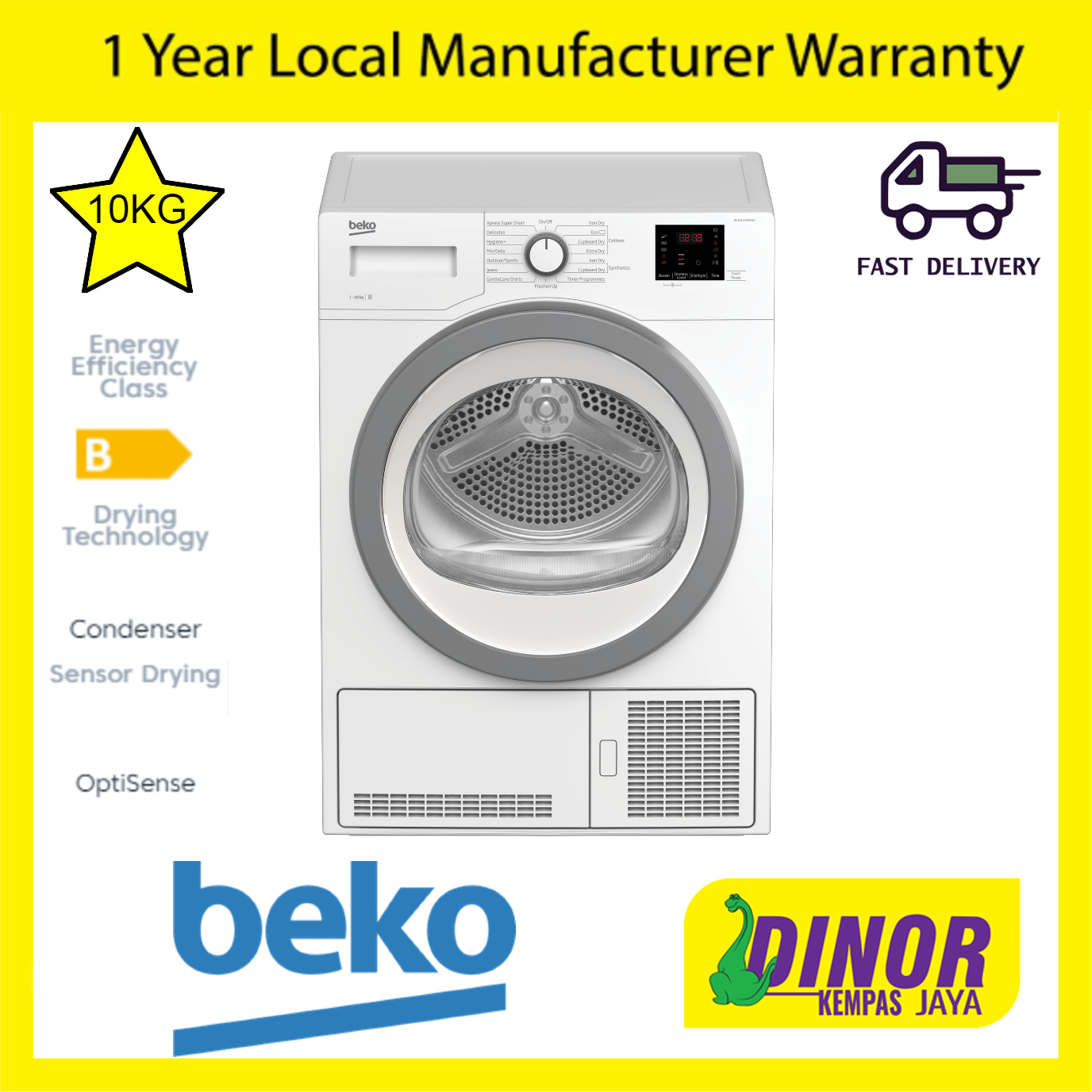 Beko Tumble Dryer 10KG Condenser DU10134GX0WS  ( Pengering Baju ) Clothes dryers