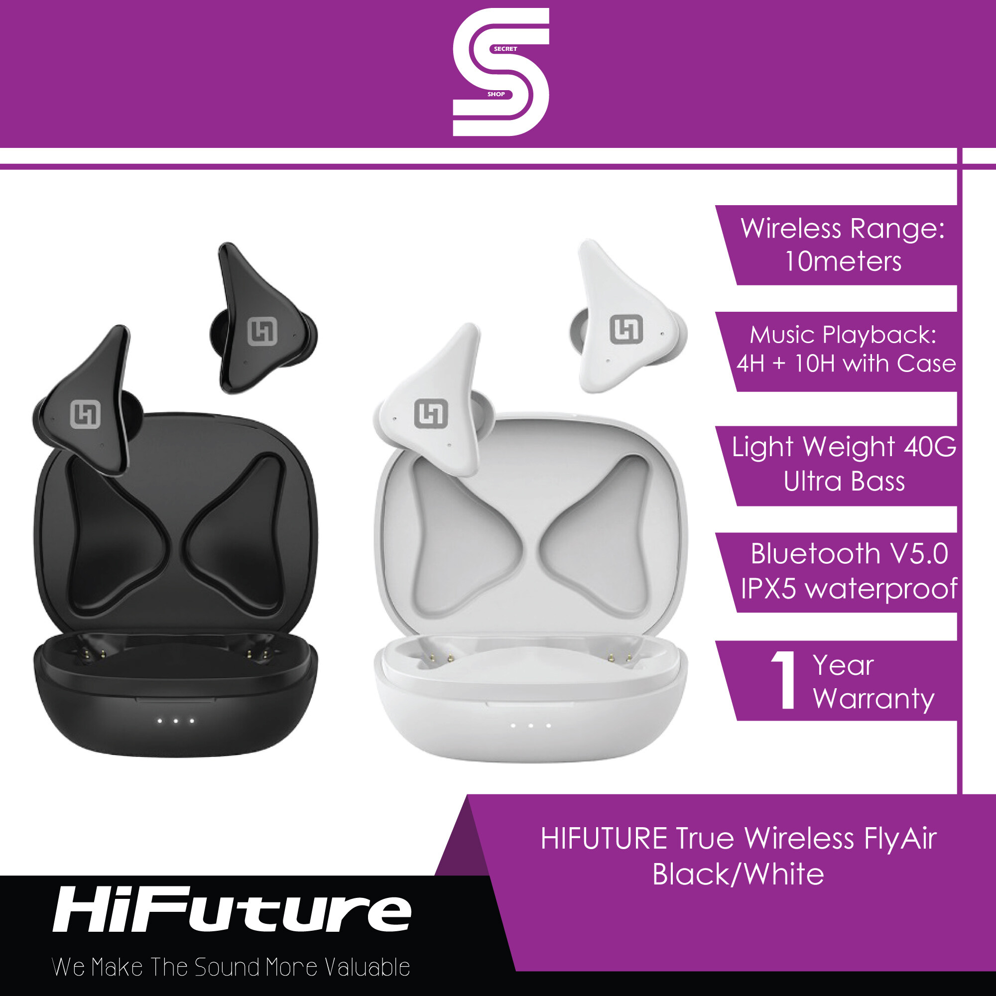 HIFUTURE True Wireless FlyAir - Black/White