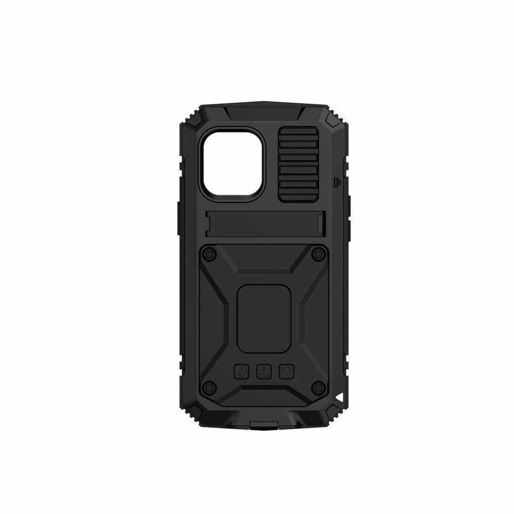Heavy Duty Phone Cover Metal Case Shockproof Anti-drop Mobile Phone Shell Case Replacement for iphone 12 Pro Black (Black)