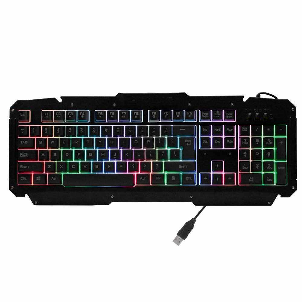 USB Wired Keyboard Rainbow Backlit with Metal Panel Suspended Keys for PC Computer(Black) (Black)