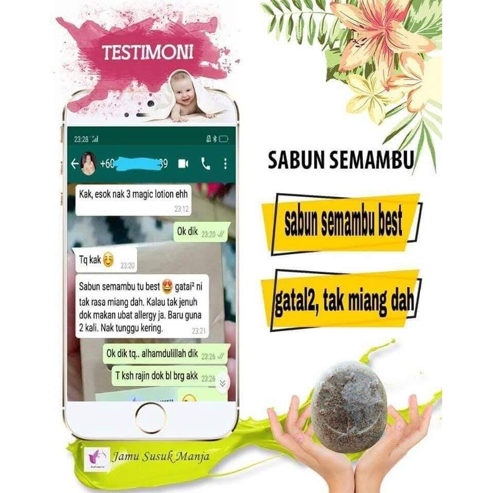 Best Selling [ Local Ready Stocks ] Sabun Semambu Susuk Manja Enterprise SME untuk Alahan Alergi Kurap Kudis Ekzema Panau Ruam Gatal Kulit KKM 1x100g