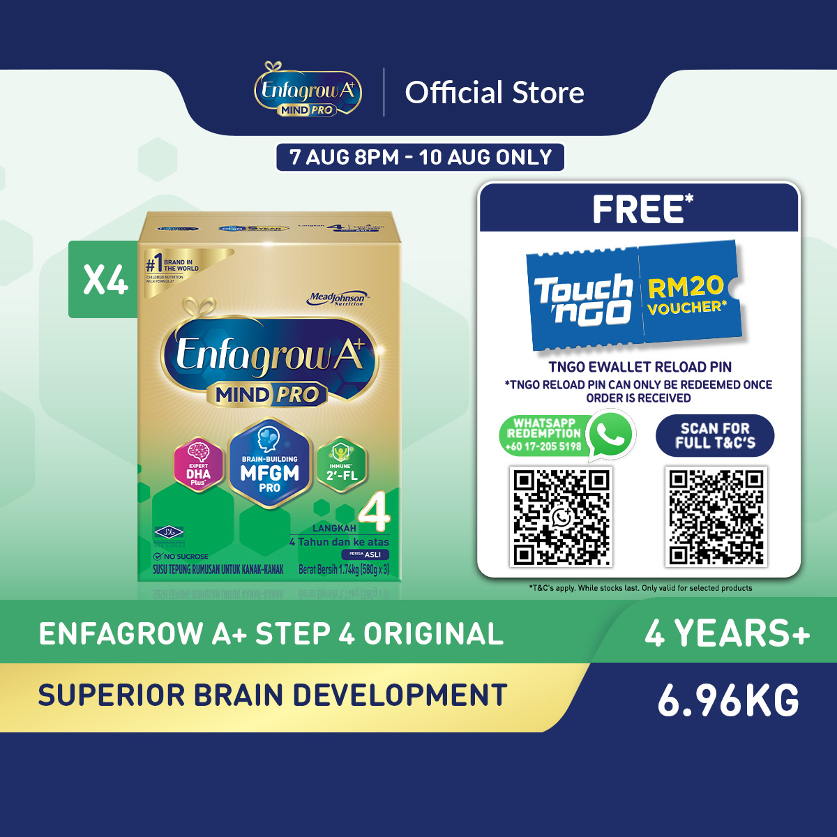 [Bundle of 4] Enfagrow A+ Step 4 (4Y+) Original Milk Formula Powder (1.74kg x 4)