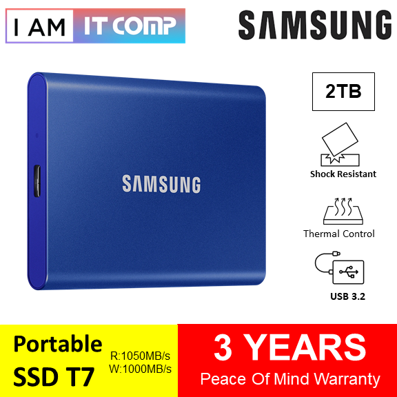 Samsung SSD Portable T7 USB 3.2 ( 500GB / 1TB / 2TB ) / Shock Resistant / Thermal Control / up to 1,050/1,000 MB/s / External