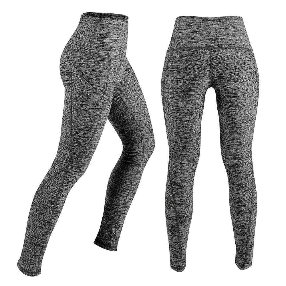 Women's High Waist Yoga Pants Tummy Control Workout Running 4 Way Stretch Yoga  Leggings Tights with Pocket (gray)