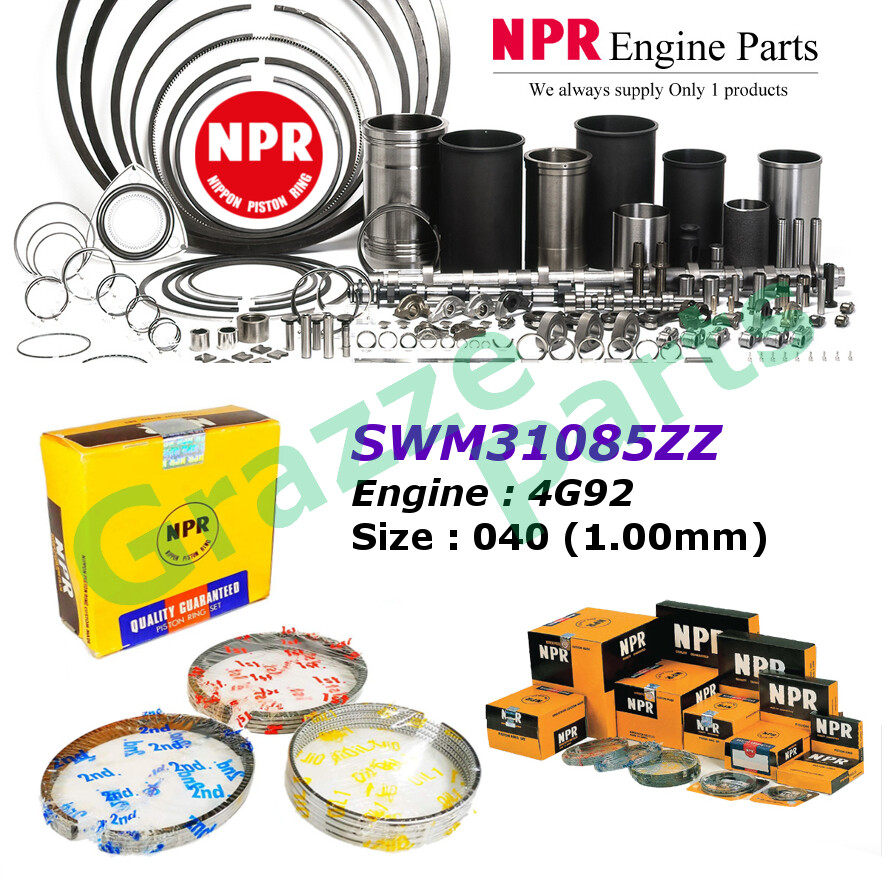 NPR Piston Ring Set 040 (1.00mm) SWM31085ZZ for Proton Wira 1.6 Mitsubishi Lancer Mirage 4G92 (81.0mm)