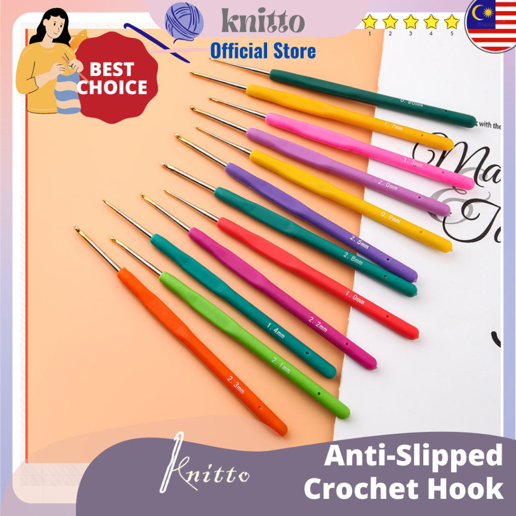 Crochet Hook Anti Slipped Tulip Crochet Hooks Set Silicone Handle Jarum Kait Set Benang Kait 软柄防滑彩色钩针