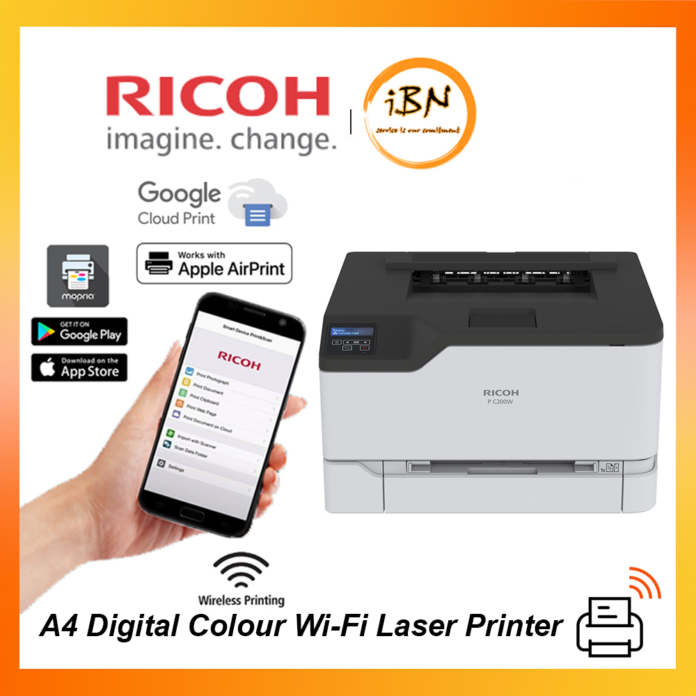 Ricoh P C200W 24.7ppm A4 Digital Color Laser Printer With Mobile Printing PC200W (Print/Network/Wi-Fi/Duplex) @ IBN