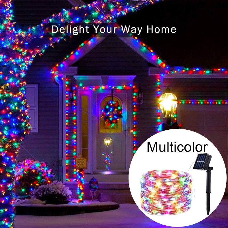 Lampu Raya LED Solar Light Twinkle Starry String Copper Wire Light 8 Modes LED Light Strip Fairy DIY Outdoor Waterproof