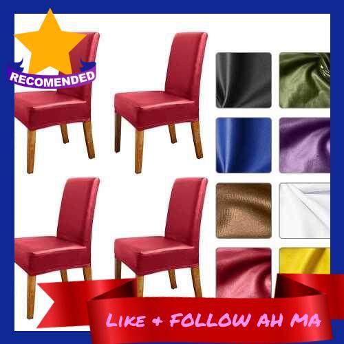Best Selling Stretch Solid Pu Leather Waterproof Dining Chair Cover Slipcover Removable Washable Short Dining Chair Protector Seat Solid Slipcovers for Hotel Dining 4pcs Wine Red (Wine Red)