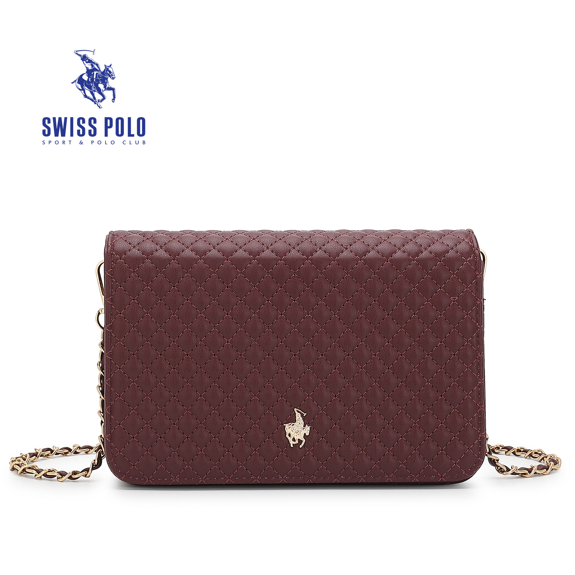 SWISS POLO Ladies Chain Quilted Sling Bag HHR 688-4 WINE