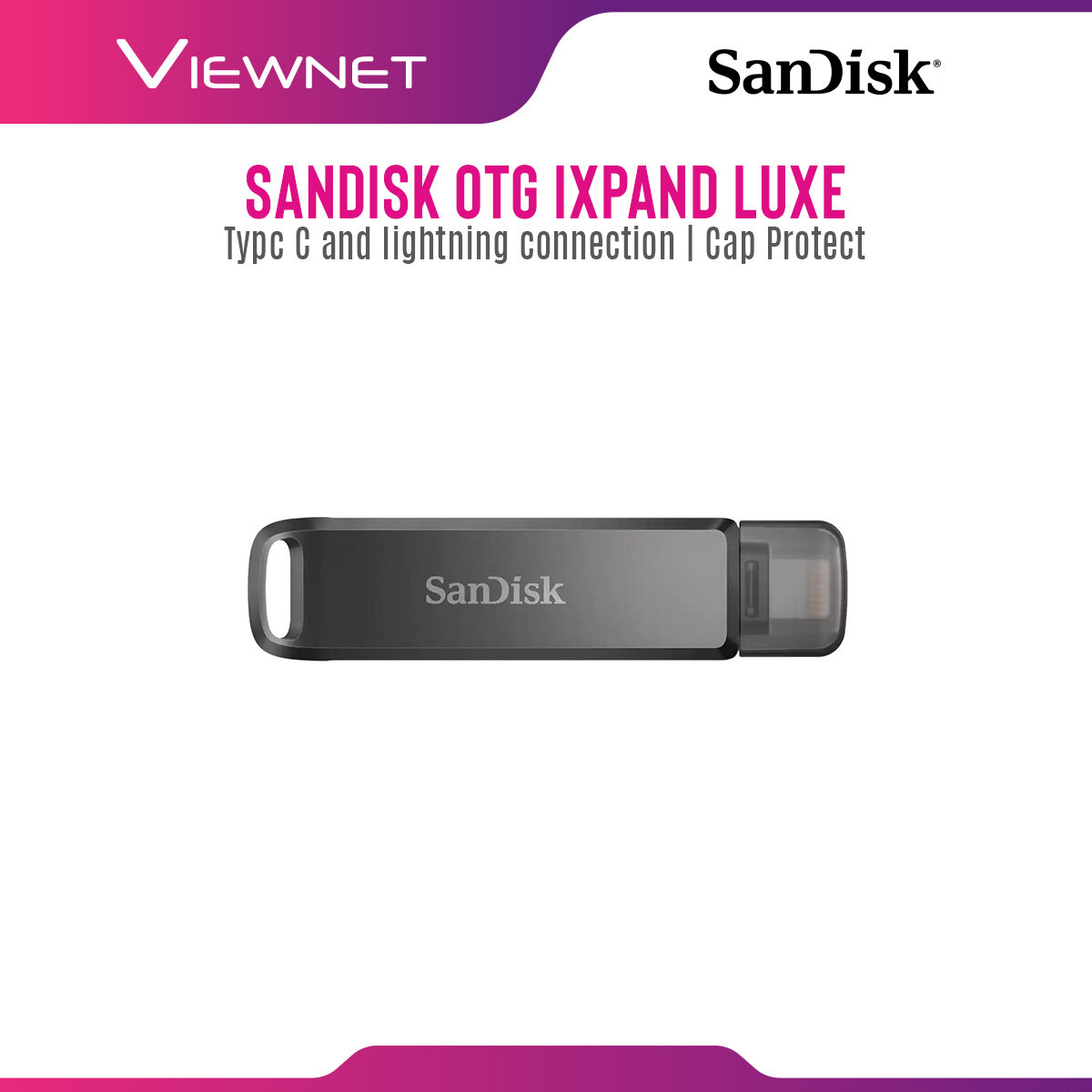 Sandisk OTG Flash Drive iXpand Luxe with Type-C and Lightning Connection, iXpand Drive App Support, Plug and Play