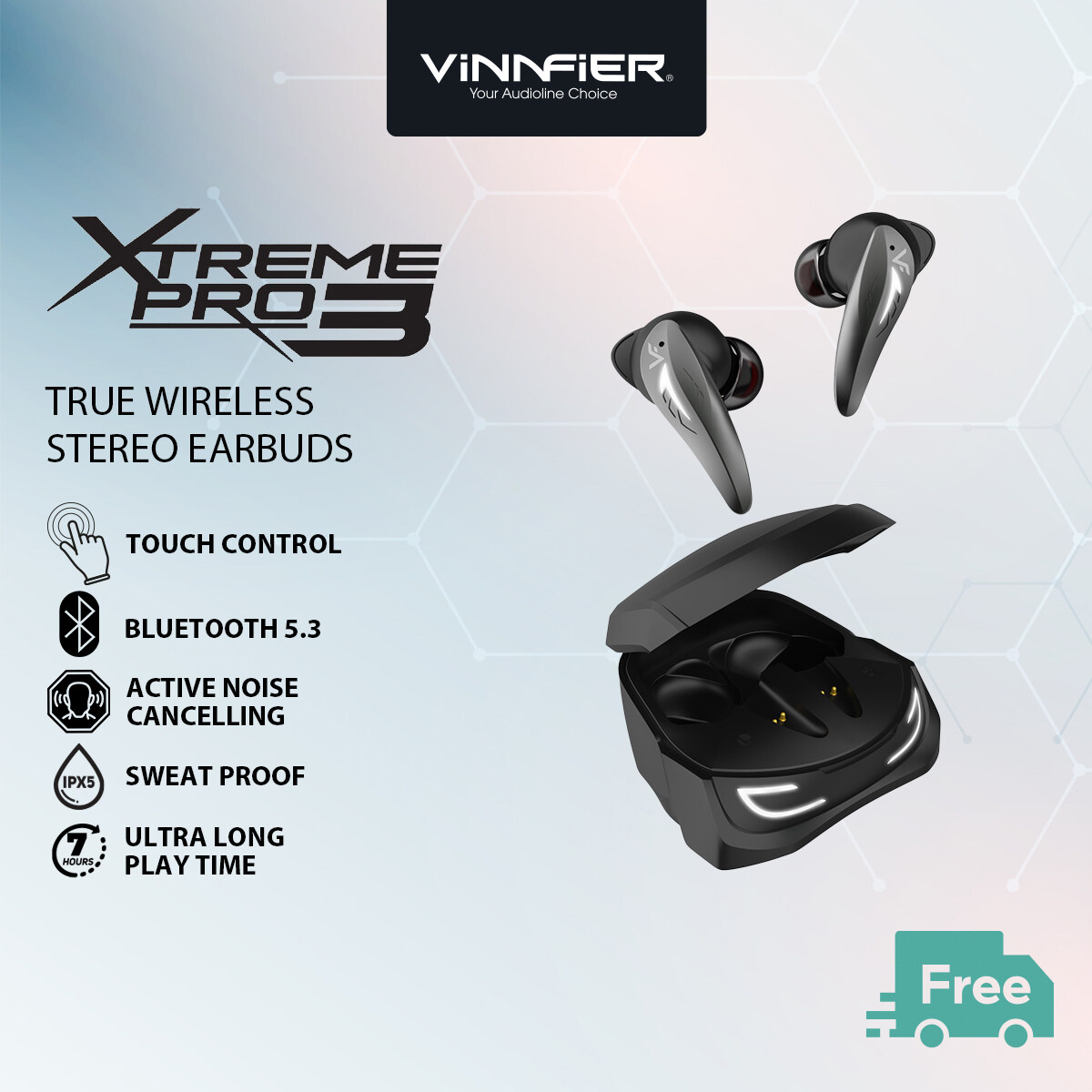 Vinnfier Xtreme Pro 3 True Wireless Gaming Low Latency Double Mic Environmental Active Noice Cancellation Mobile App