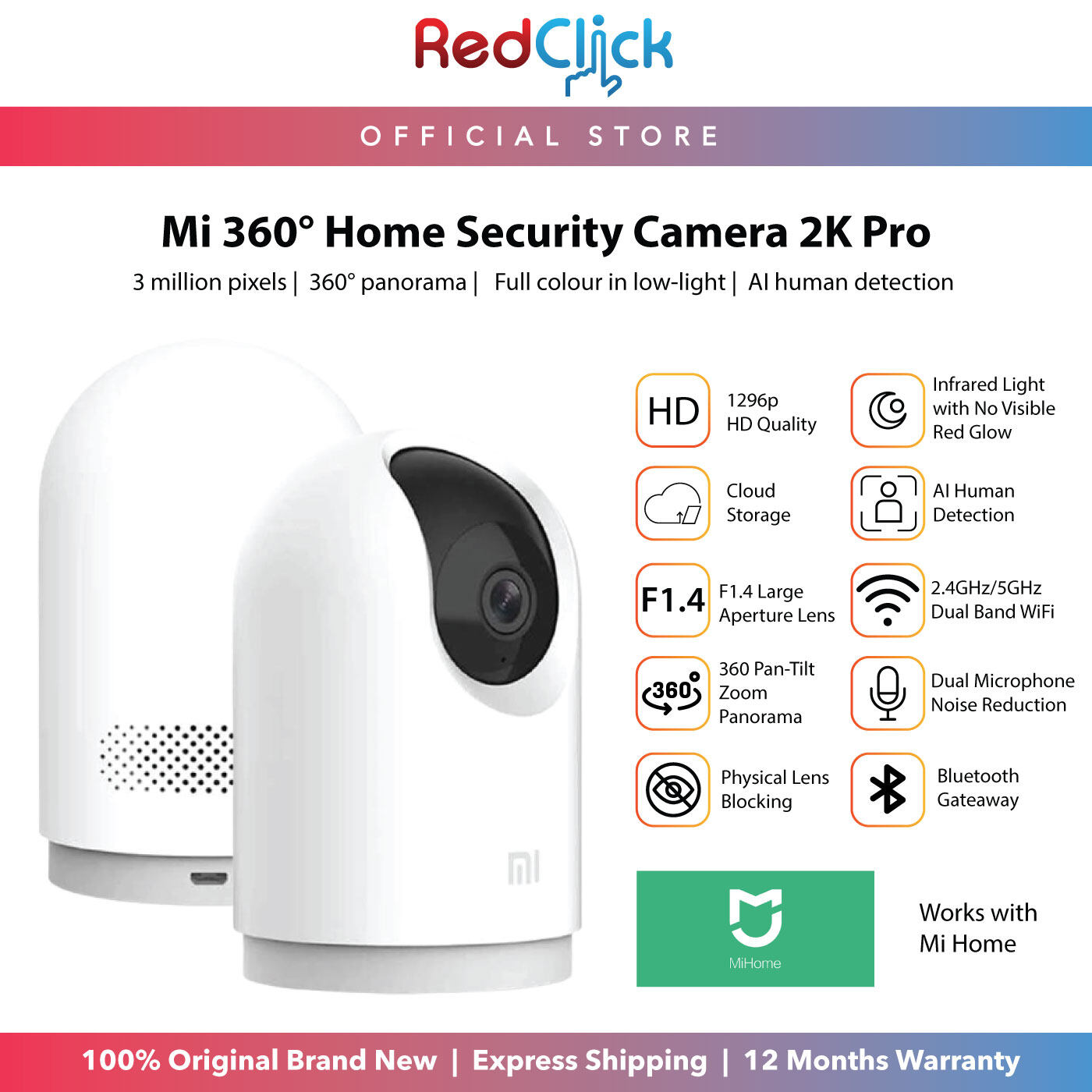 Xiaomi Mi 360° Home Security Camera PTZ 2K Pro/MJSXJ06CM Full Color in Low Light Upgraded AI Human Detection CCTV