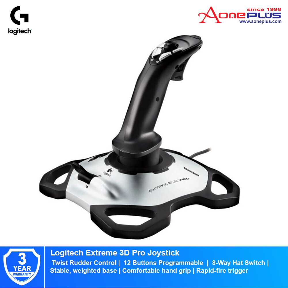 Logitech Extreme 3D Pro Joystick (942-000008) with Twist Rudder Control, 12 Buttons Programmable, 8-Way Hat Switch, Rapid Fire Trigger, Stable and Weighted Base