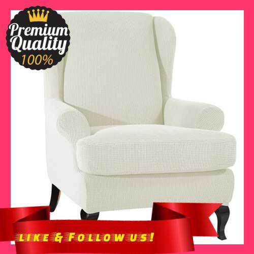 People\'s Choice Sofa Covers Wing Chair Elastic Fabric Stretch Couch Slipcover Polyester Spandex Furniture Protector (White) (Black)