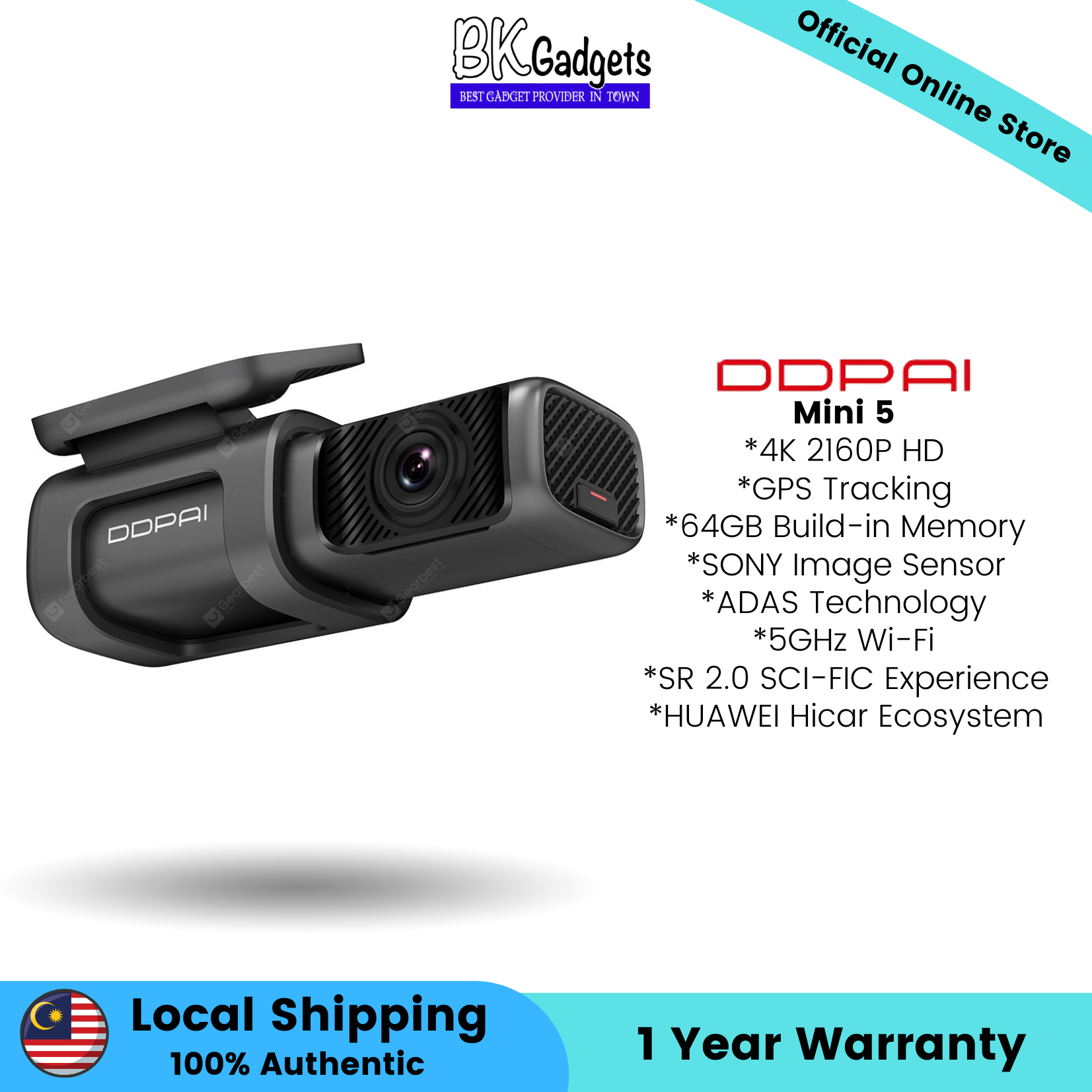 DDPai Dash Cam Mini 5 - 4K 2160P HD | GPS Tracking | 64GB Built-In Memory