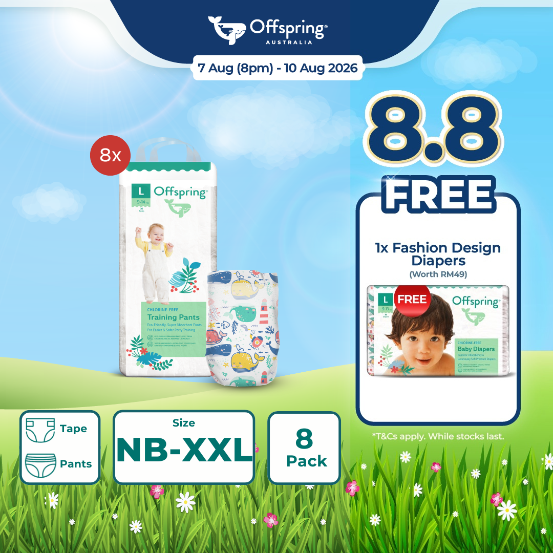 [Exclusive] Offspring Fashion Baby Diapers Tape/Pants [8 Packs] - NB/S/M/L/XL/XXL