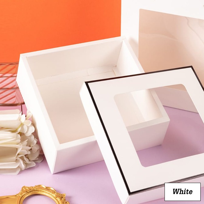 Square Gift Box with Transparent PVC Window (23cm x H8cm) / Kotak Hantaran Hadiah Decoration Flower Gift Box Kotak Kek Cake Box Florist Bakery / 开窗礼盒