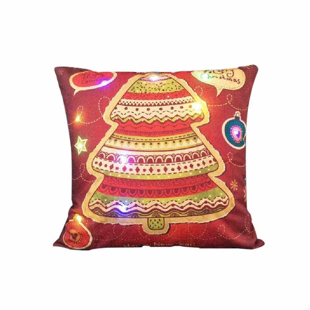 Linen Colorful LED Light Merry Christmas Cushion Cover