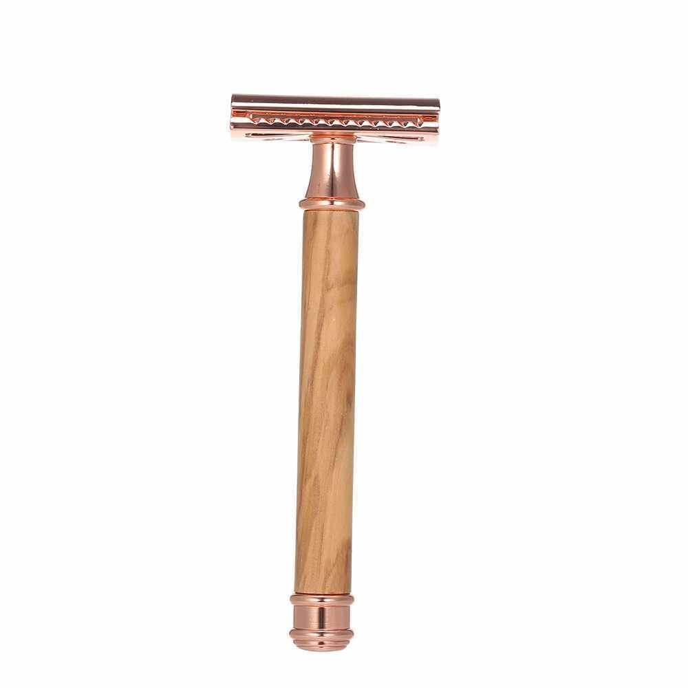 Double-edged Safety Razor Wood Handle Razor Stainless Steel Manual Shaving Razor (Copper)