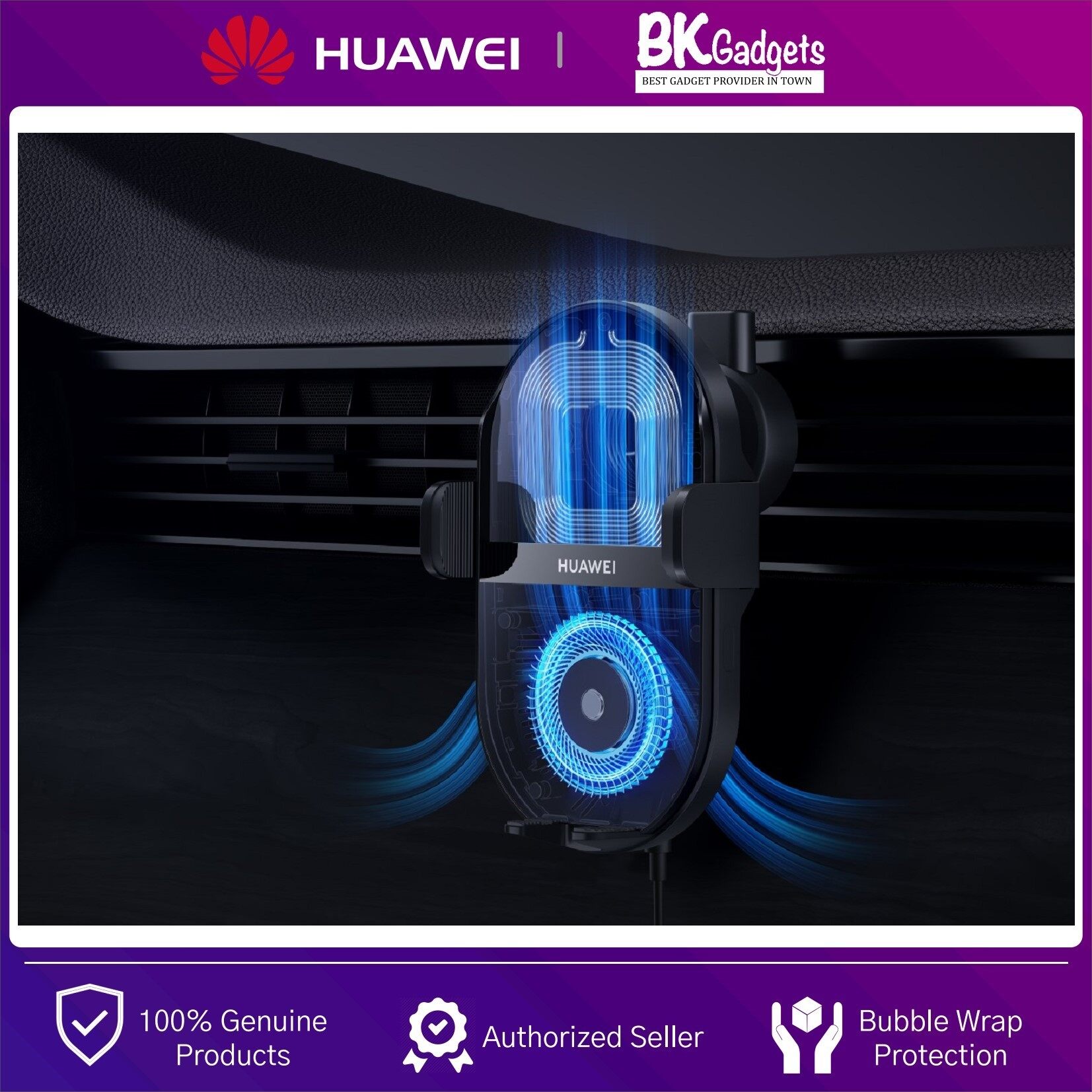 Huawei SuperCharge Wireless Car Charger 50W 2 Ports 3D Air Cooling Universal Compatibility
