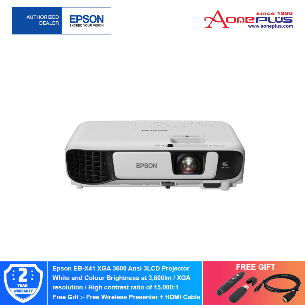 Epson EB-X41 XGA 3600 Ansi 3LCD Projector + Free Wireless Presenter + HDMI Cable