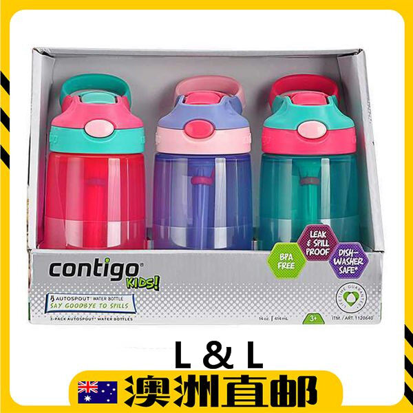 [Pre Order] Contigo Kids' Gizmo Water Bottles 3 x 414ml Red, Teal & Purple (Import from Australia)