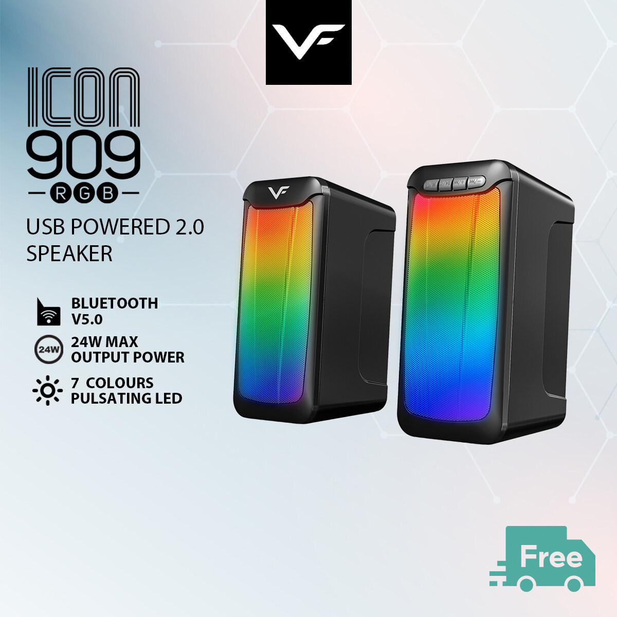 Vinnfier VF Icon 909 RGB Bluetooth USB Speaker with 7 Modes LED Lights Aux Line in