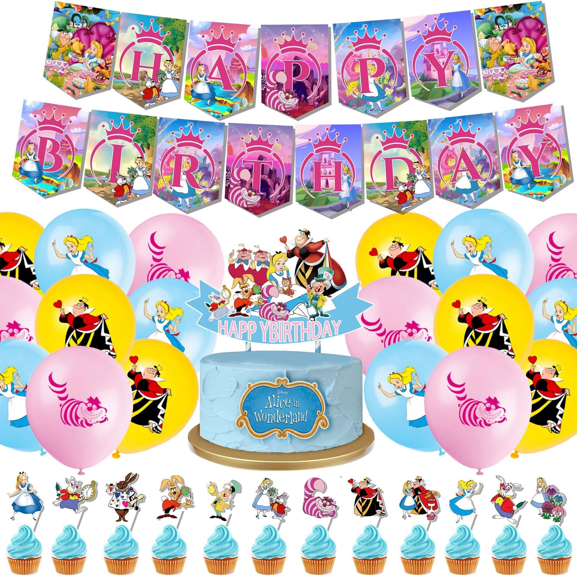 {Thiên Đường đồ chơi} Disney Alice in Wonderland tiệc sinh nhật trang trí lễ kỷ niệm bóng bay cao su