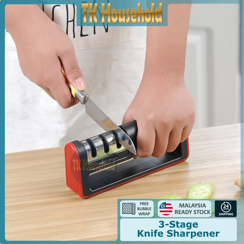 3-Stages Knife Sharpener Ready Stock [TK Household] Alat Pengasah Pisau Kitchen Easy Polish Knife Stone 磨刀器