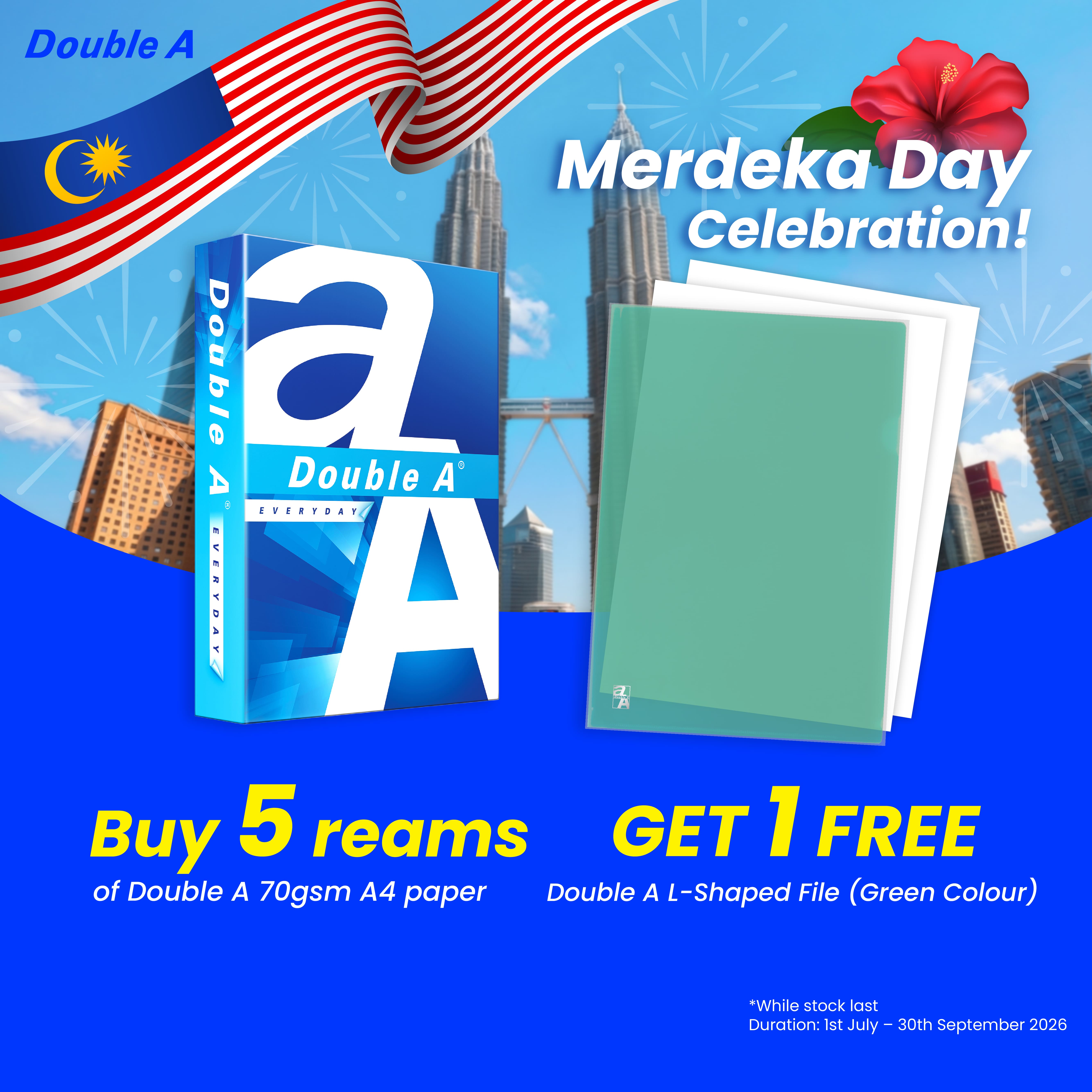 DoubleA A4 Paper 70gsm (FOC 1pc Double A L-Shaped File) *Limit 1 carton per order