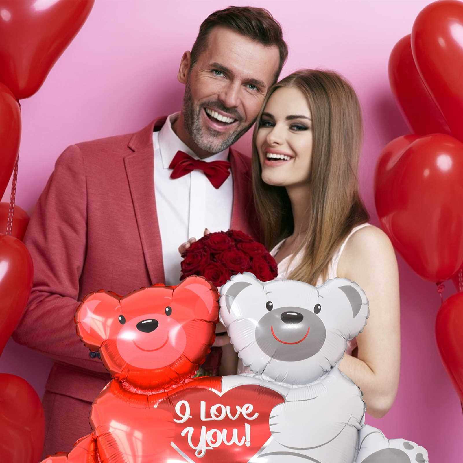 People's Choice Valentines Day Latex Balloons ''I Love You'' Balloons and Heart Balloons Kit with 1000 Pcs Red Silk Rose Petals, Wedding Flower Decoration Bear Foil Balloons for Valentine Day Party Decorations (Standard)