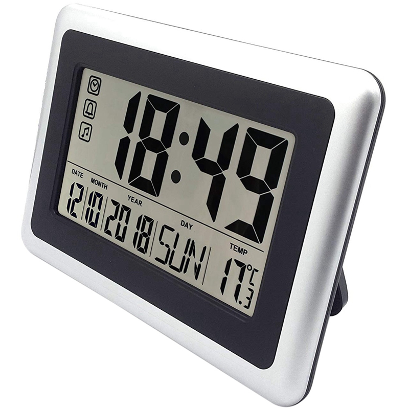 Large Display Digital Wall Clock Silent Desk Shelf Clocks Battery Operated Easy To Read Nightstand Alarm Clock Without Night Light (Day Calendar Temperature) For Office Home Shower