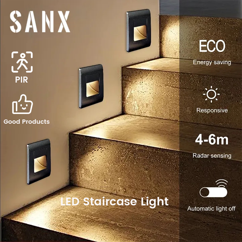 SANX Recessed LED Staircase Light Wall Lamp PIR Motion Sensor Light Stair Light AC85-265V Step Lamp