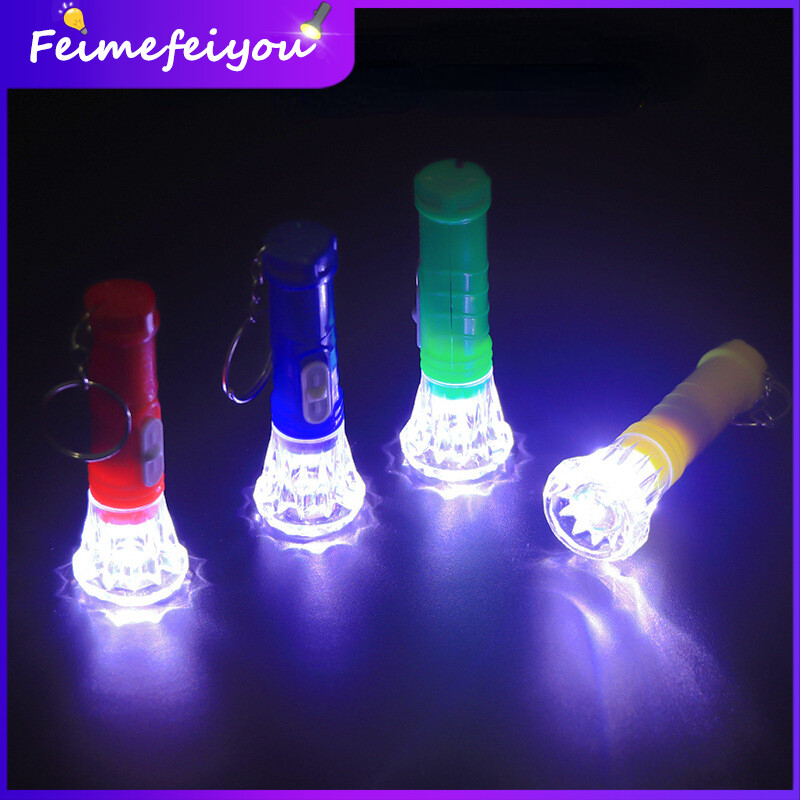 Mini Diamond LED Flashlight with Keychain Plastic cute torch emergency lamp random color delivery