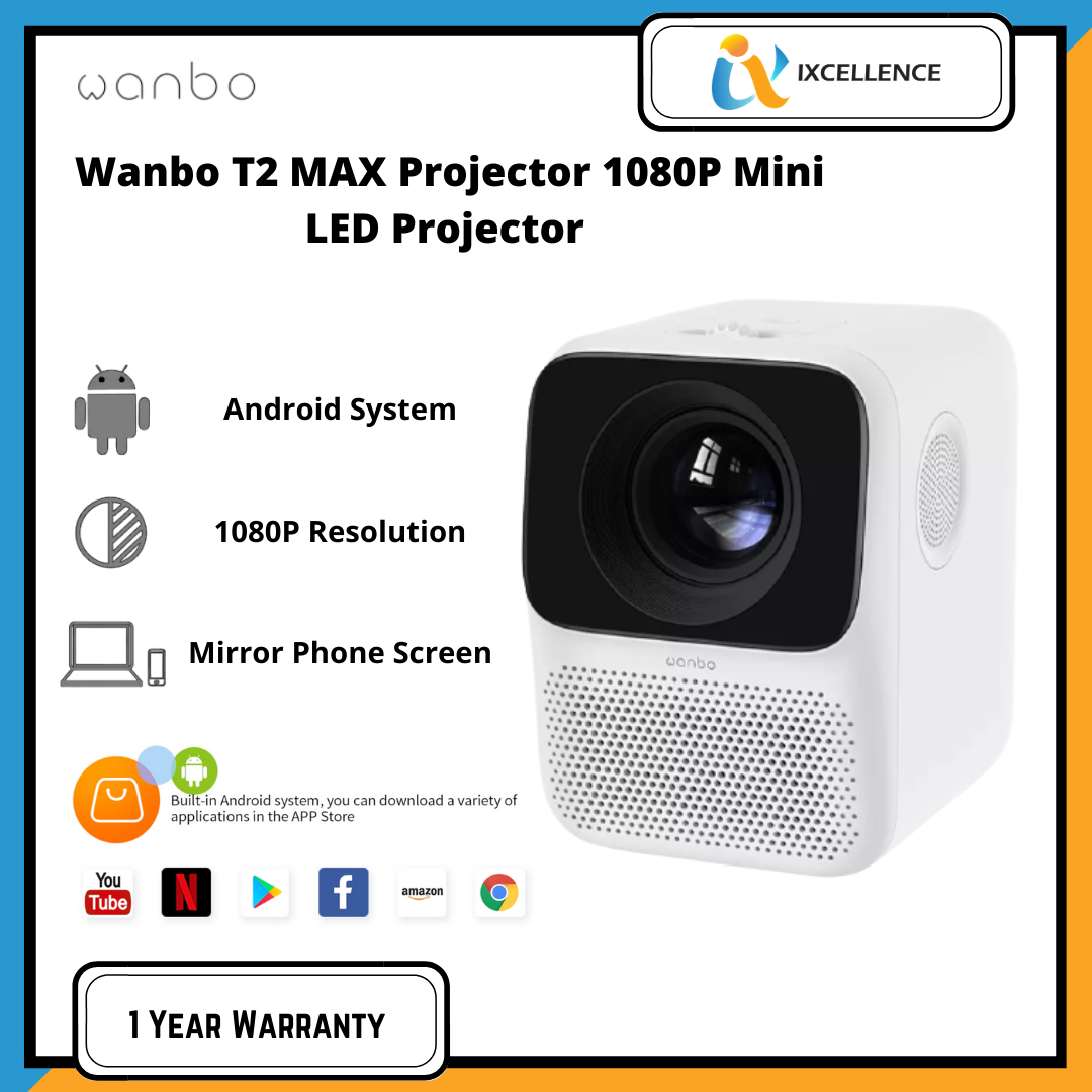 [IX] *English* Wanbo T2 MAX Projector 1080P Mini LED Portable Projector 1920 x 1080P (Global Version)