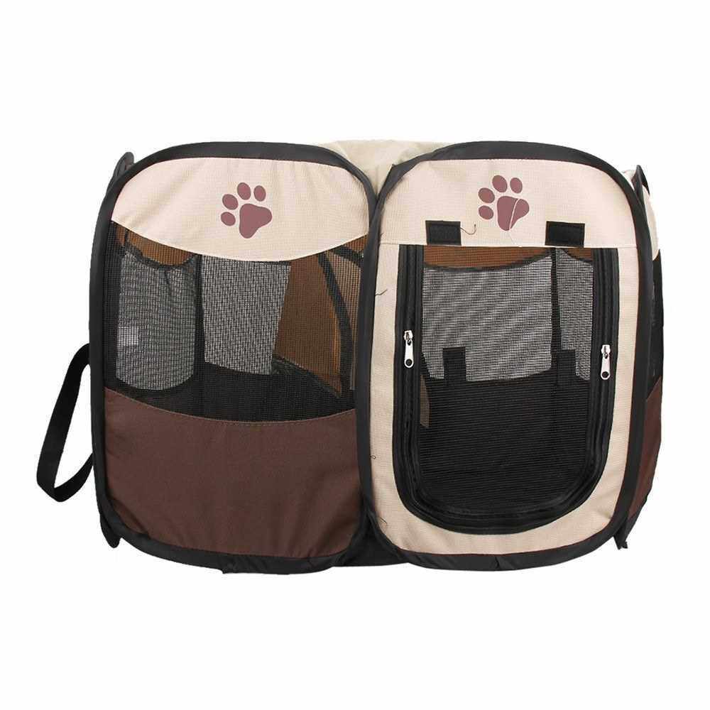 Portable Foldable Waterproof Pet playpen Open-Air Oxford Air Mesh Playpen and Exercise Pen Tent House Playground for Dogs and Cats Small size (Brown)