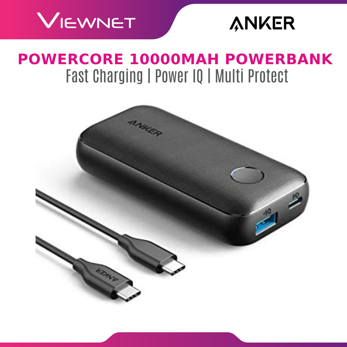 Anker Powercore 10000Mah with PIQ2.0 Power Delivery (18W) and Fast Charge (18W) Power Bank