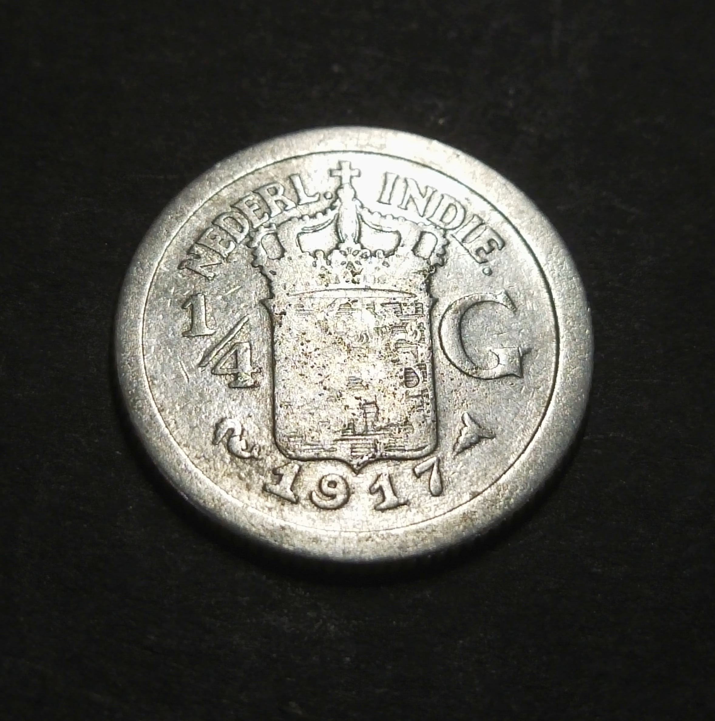 Netherlands East Indies Old Silver Coin 1/4 Gulden Year 1917